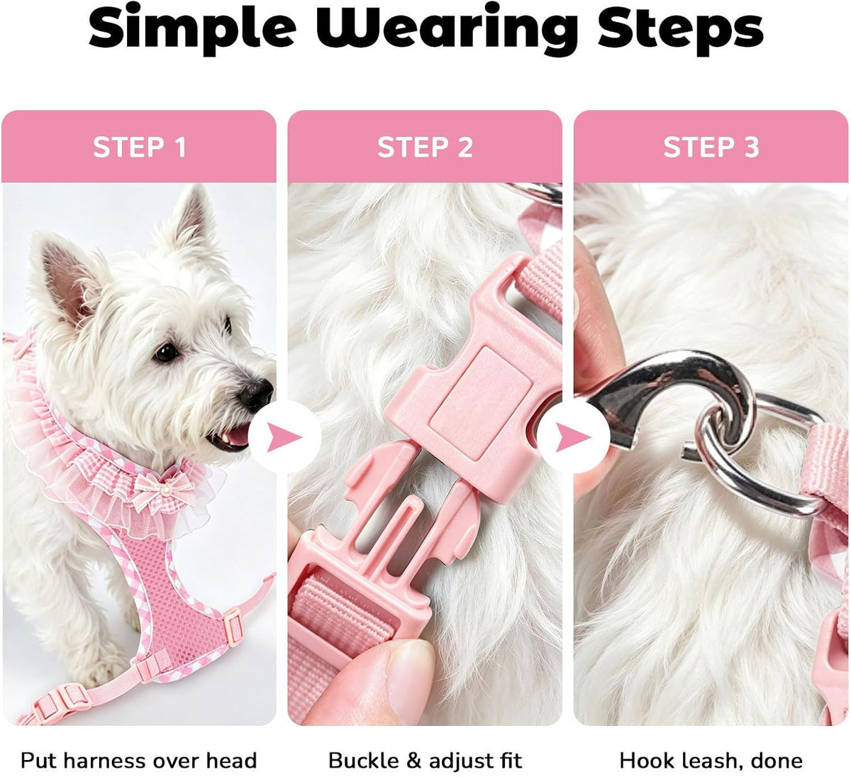 ABRRLO Cute Puppy Harness and Leash Set for Small Dogs Cats Girls,Pink,S