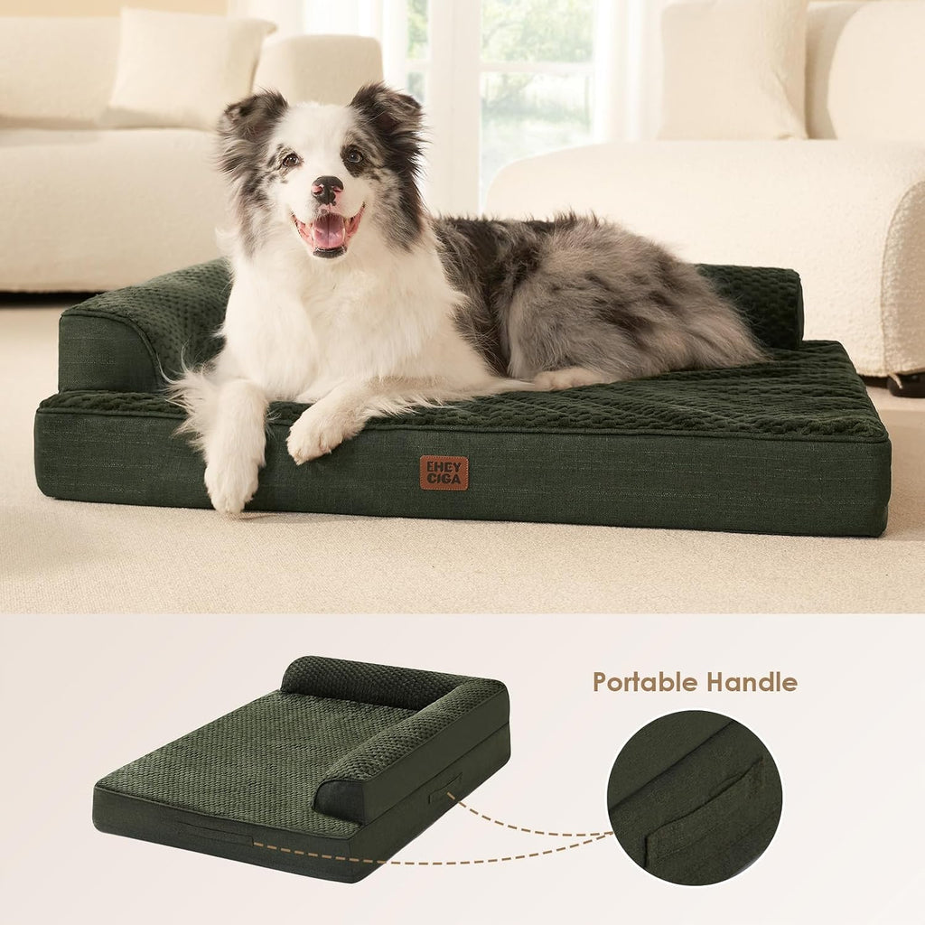 EHEYCIGA Orthopedic Dog Bed Medium Size, Memory Foam Dog Bed, Dark Green