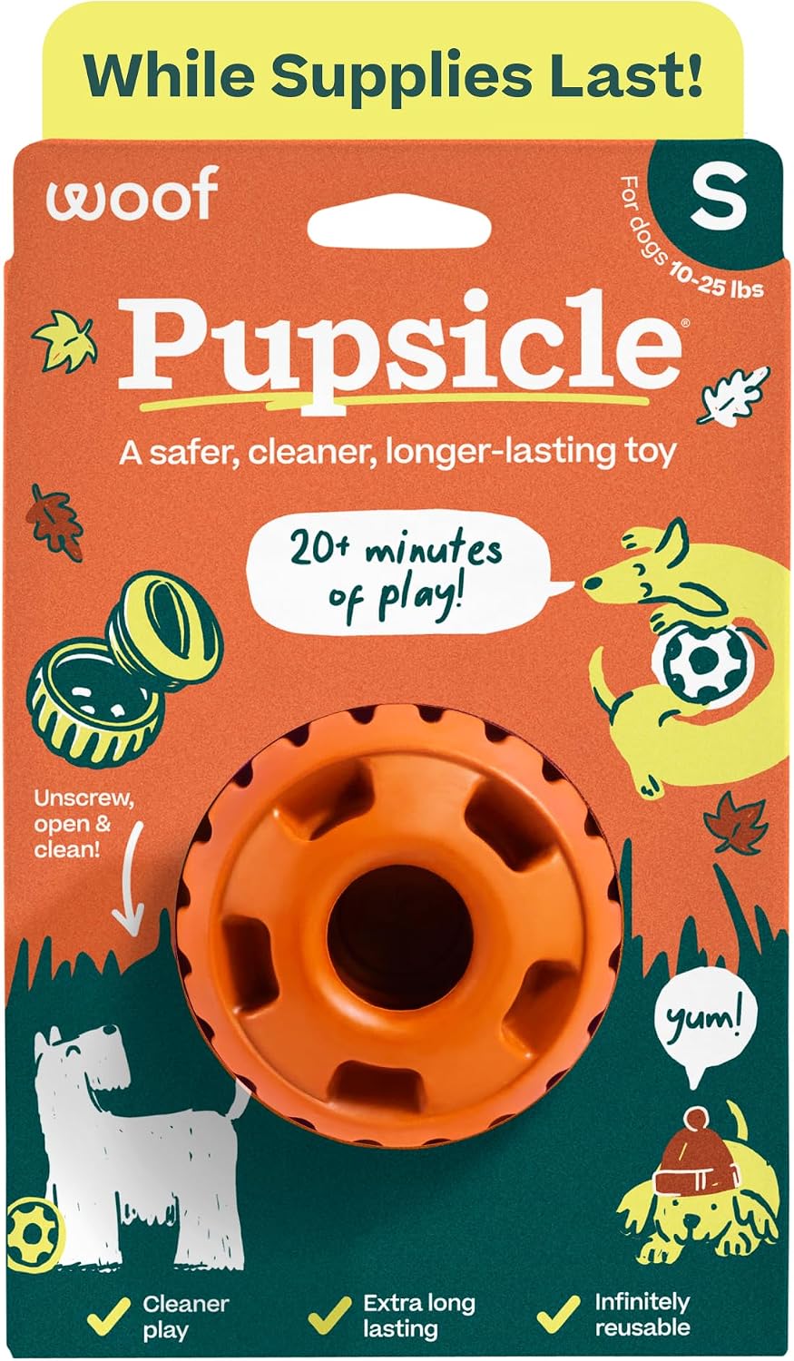 WOOF Pupsicle Interactive Dog Ball Toy for Dogs Small 10-25 lbs - Orange
