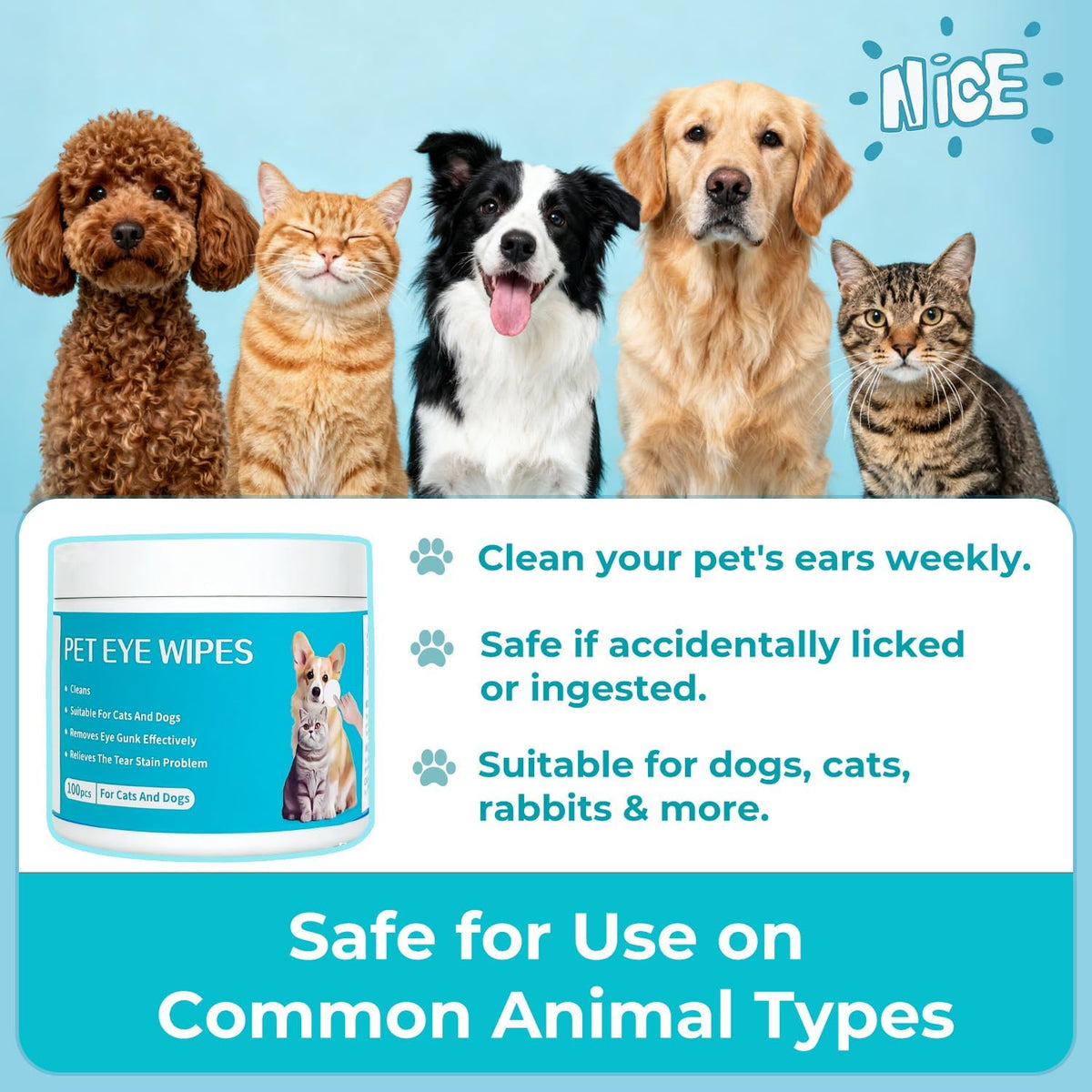 Gentle Pet Eye Wipes, Tear Stain Remover for Cats and Dogs
