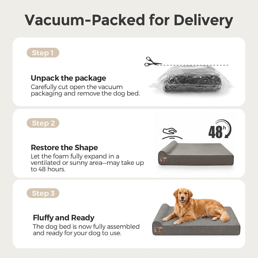 Sytopia Orthopedic Dog Beds for Large Dogs – 4" Extra Thick Memory Foam Pet Couch for Senior Dogs and Great Danes with Waterproof Liner & Washable Cover, Nonskid Bottom, 46"x28"x4", Dark Grey