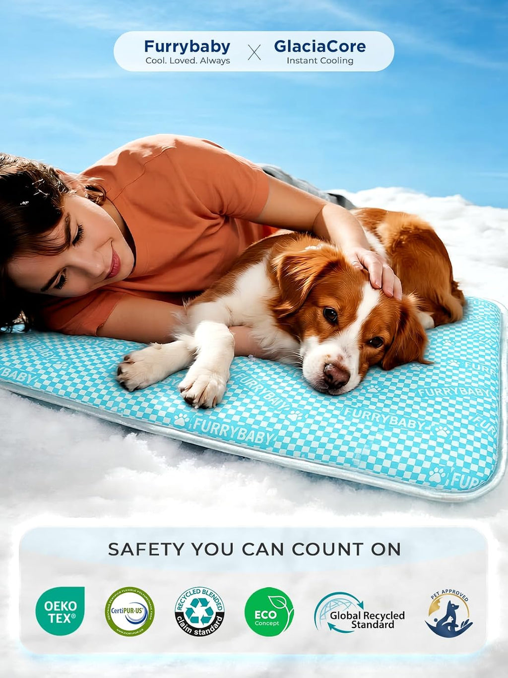 furrybaby Dog Cooling Mat, Washable Thick Mat for Dogs Cats, 35x28, Sea