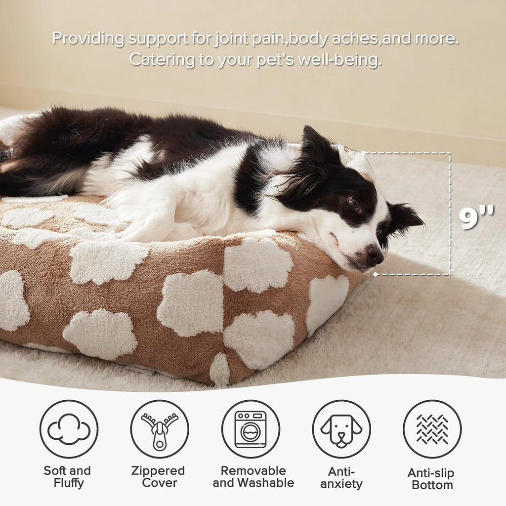 JOEJOY XL Dog Beds Large Sized Dog, Rectangle Washable Orthopedic Pet Bed with Removable Zipper Cover, Cute Soft Calming Puppy Pet Bed with Jacquard Shaggy Plush & Non Skid Bottom