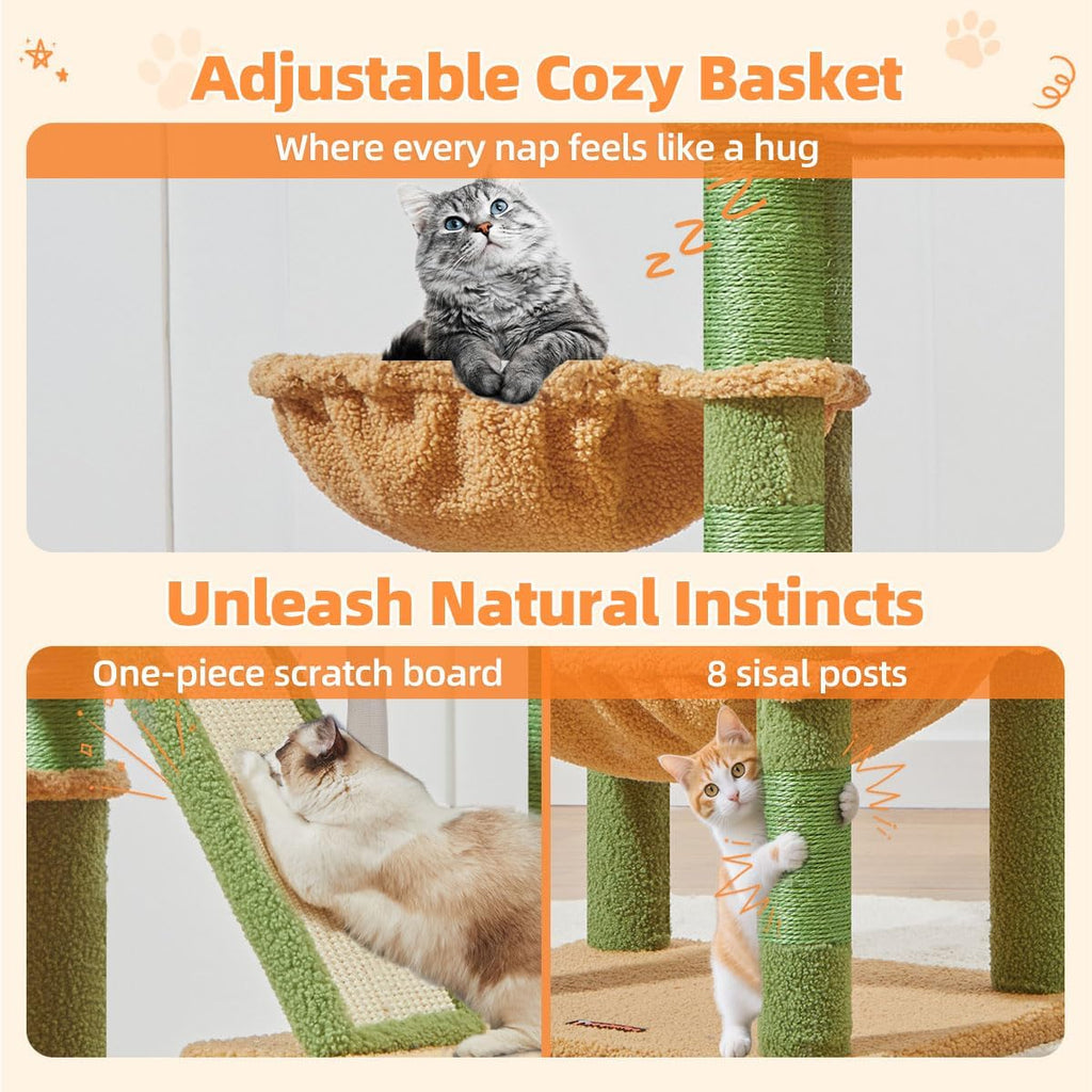 Taoqimiao Cactus Cat Tree, 58In Cat Tower for Indoor Cats Large Adult