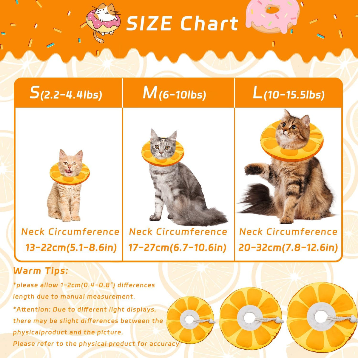 Seyezo Cat Cone Collar Soft, Adjustable Cat Recovery Cone, Orange, Medium