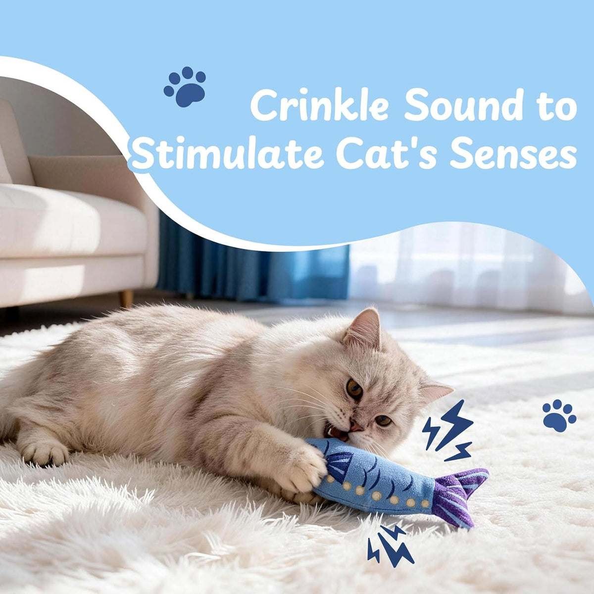 Nocciola Sardines Catnip Toys for Indoor Cats - 3 Pack Cat Toys Fish with Pouch, Cat Nip Toys Cat Kicker Toy with Crinkle Paper, Interactive Cat Toy for Kitten Enrichment, Cat Gifts