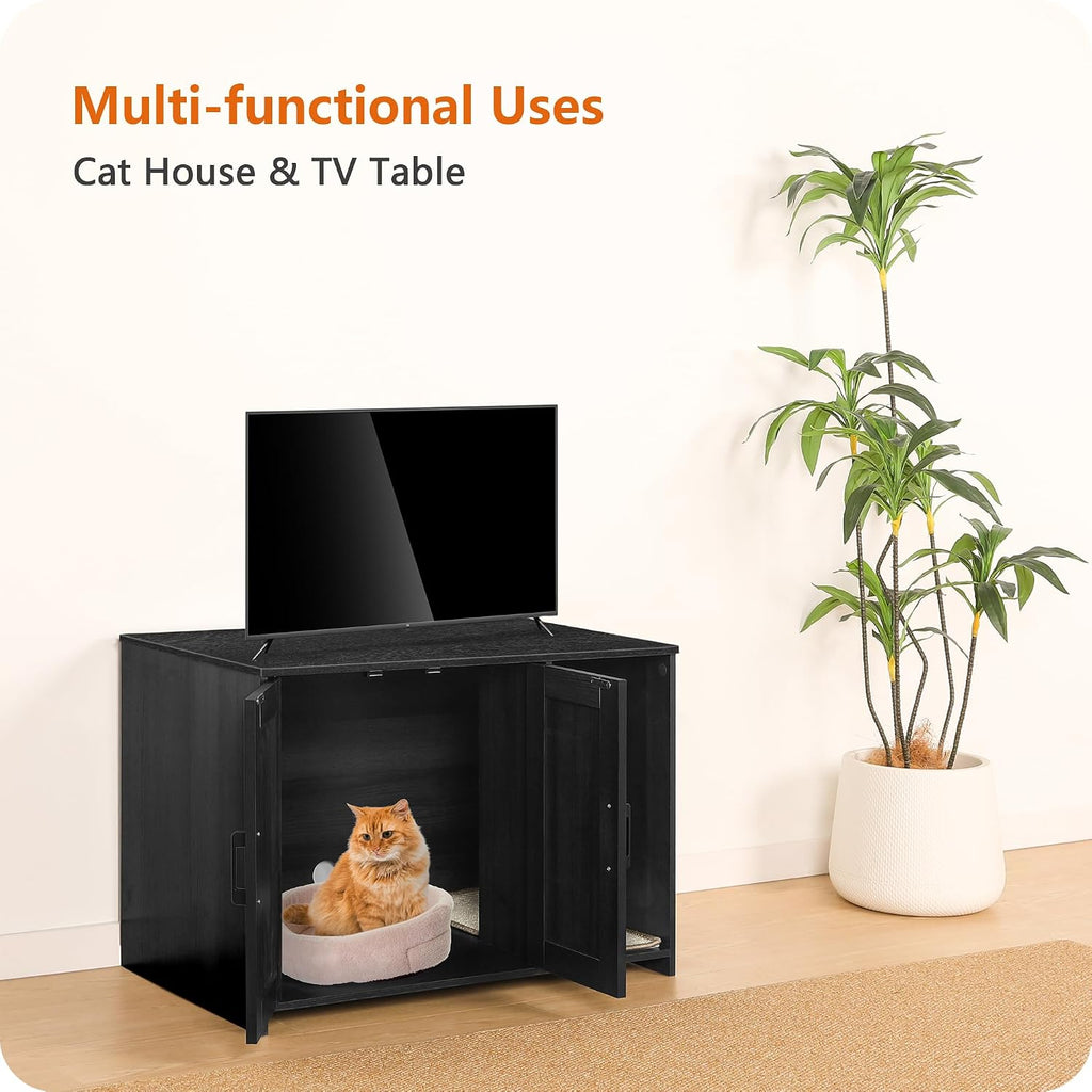 Dwanton Cat Litter Box Enclosure, with Scratching Mat, 27.6" x 18.2"x 19.6"