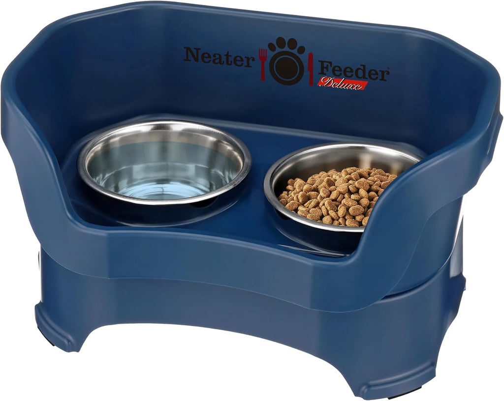 Neater Pet Brands Neater Feeder Deluxe Mess Proof Dog Bowls Elevated for Medium Dogs 19-40 lbs, Made in USA, No Spill Raised Dog Food Bowl Stand Feeding Station, Food and Water Bowl Set, Dark Blue 