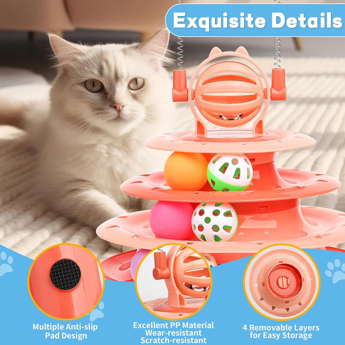 Goosheep Interactive Cat Puzzle & Ball Toy Kit with 2 Cat Teasers (Orange)