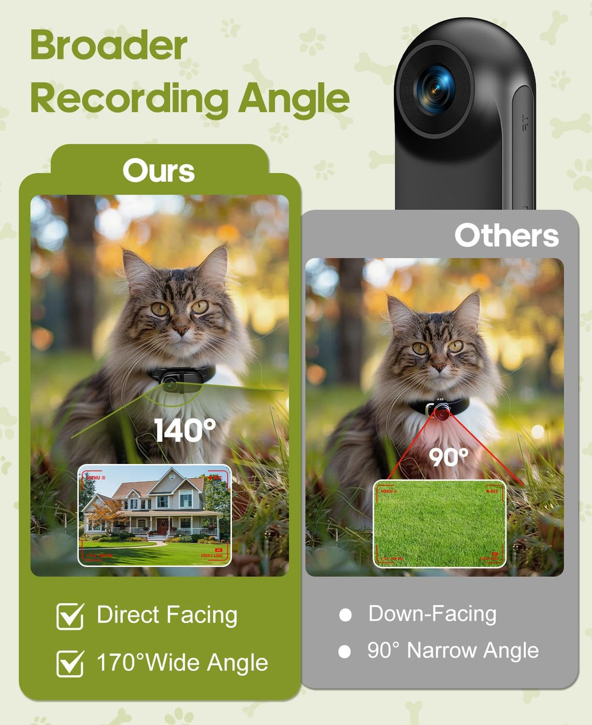Cat Camera Collar, with 16G SD Card, 1080P HD Wireless Mini Sport Cam with Video Recording Reflective Cat Collar, Small Action Camera for Pet Supplies, Indoor/Outdoor Body Cam for Cats, Matte Black