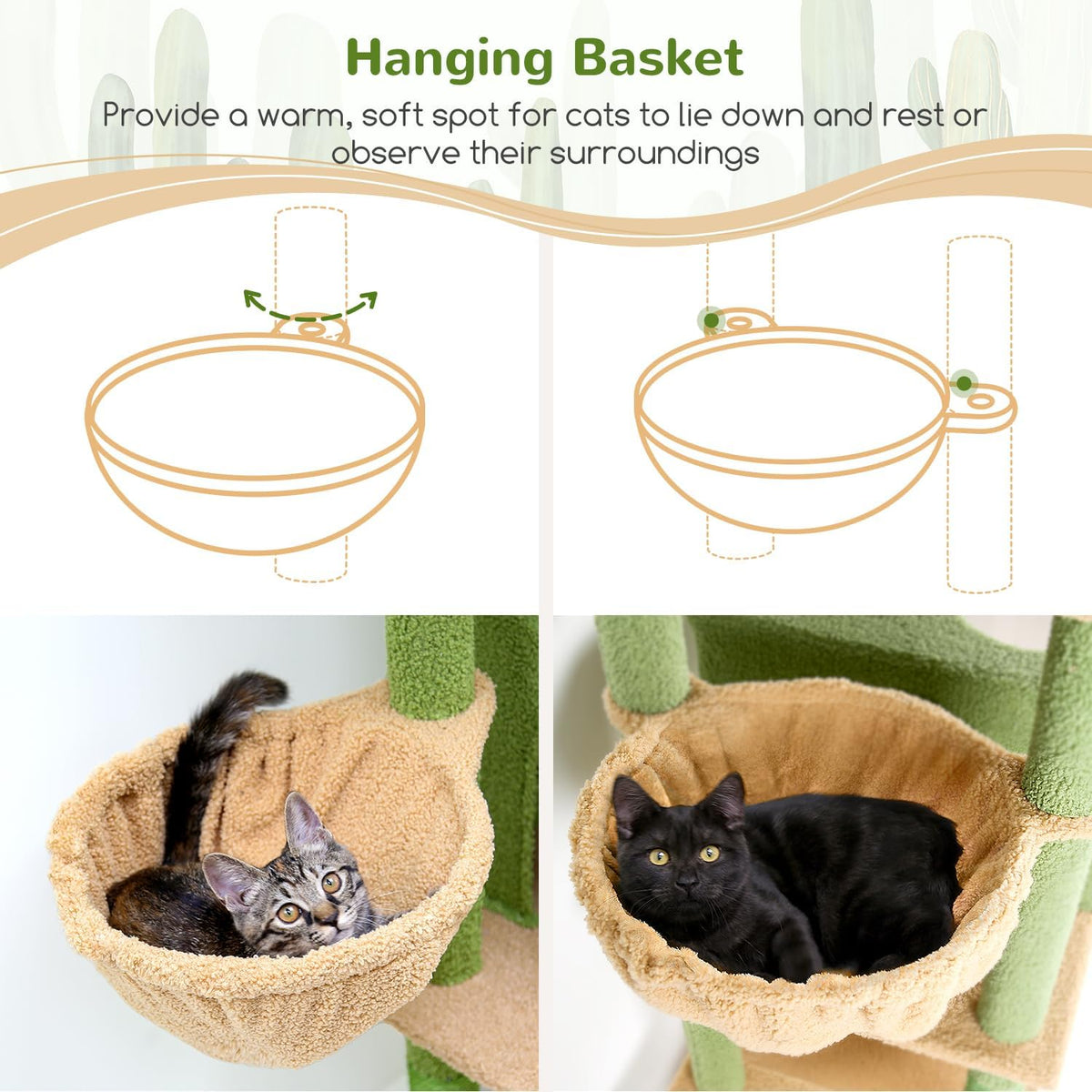 Globlazer Cactus Sturdy Cat Tree for Indoor Cats 20 lbs, S68, Green