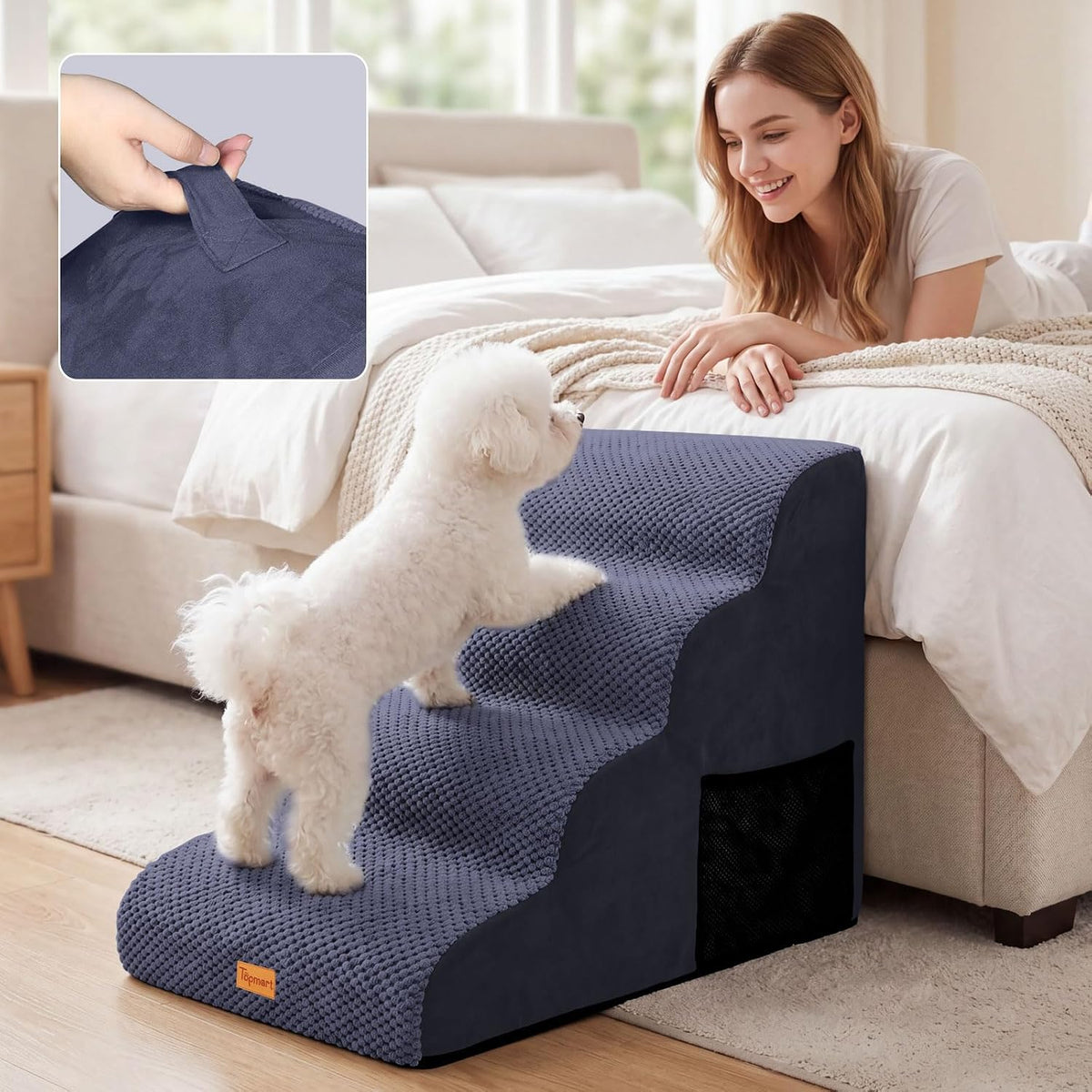 4-Step Dog Stairs for Small Dogs, Non-Slip Foam Pet Steps for High Beds