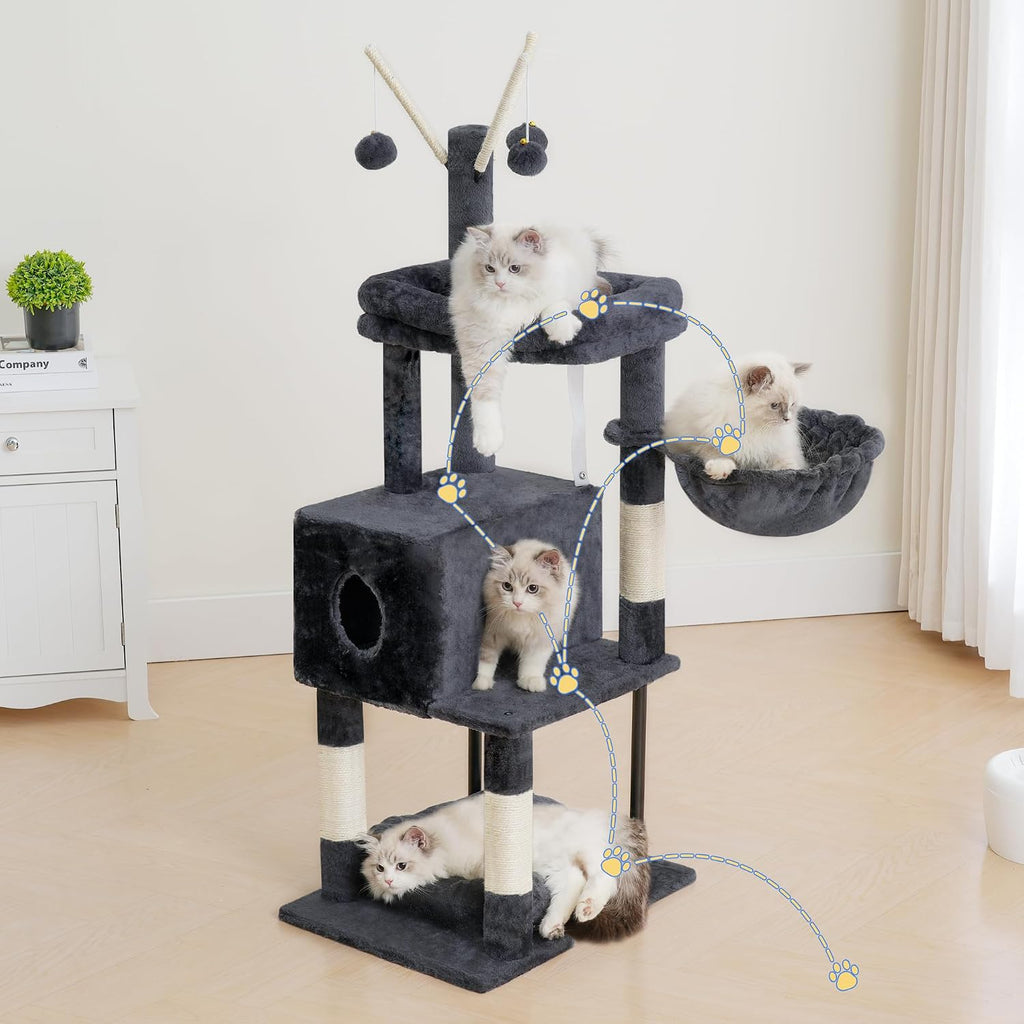 Heybly Cat Tree, 45.3" Cat Tower for Indoor Cats with Large Perch HCT202SG
