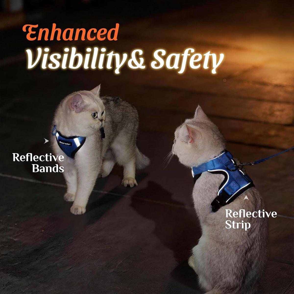 Dooradar Cat Harness and Leash Set with Neck Release Buckle, Royal Blue