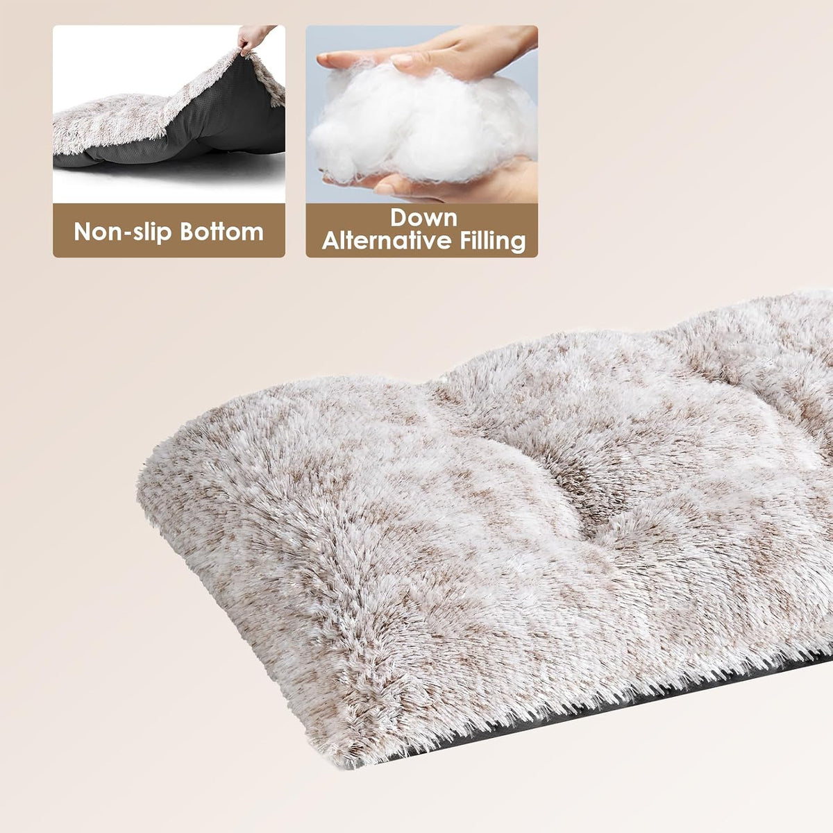 EHEYCIGA Fluffy Dog Crate Bed, Plush Extra Large Plus Dog Pillow, Brown