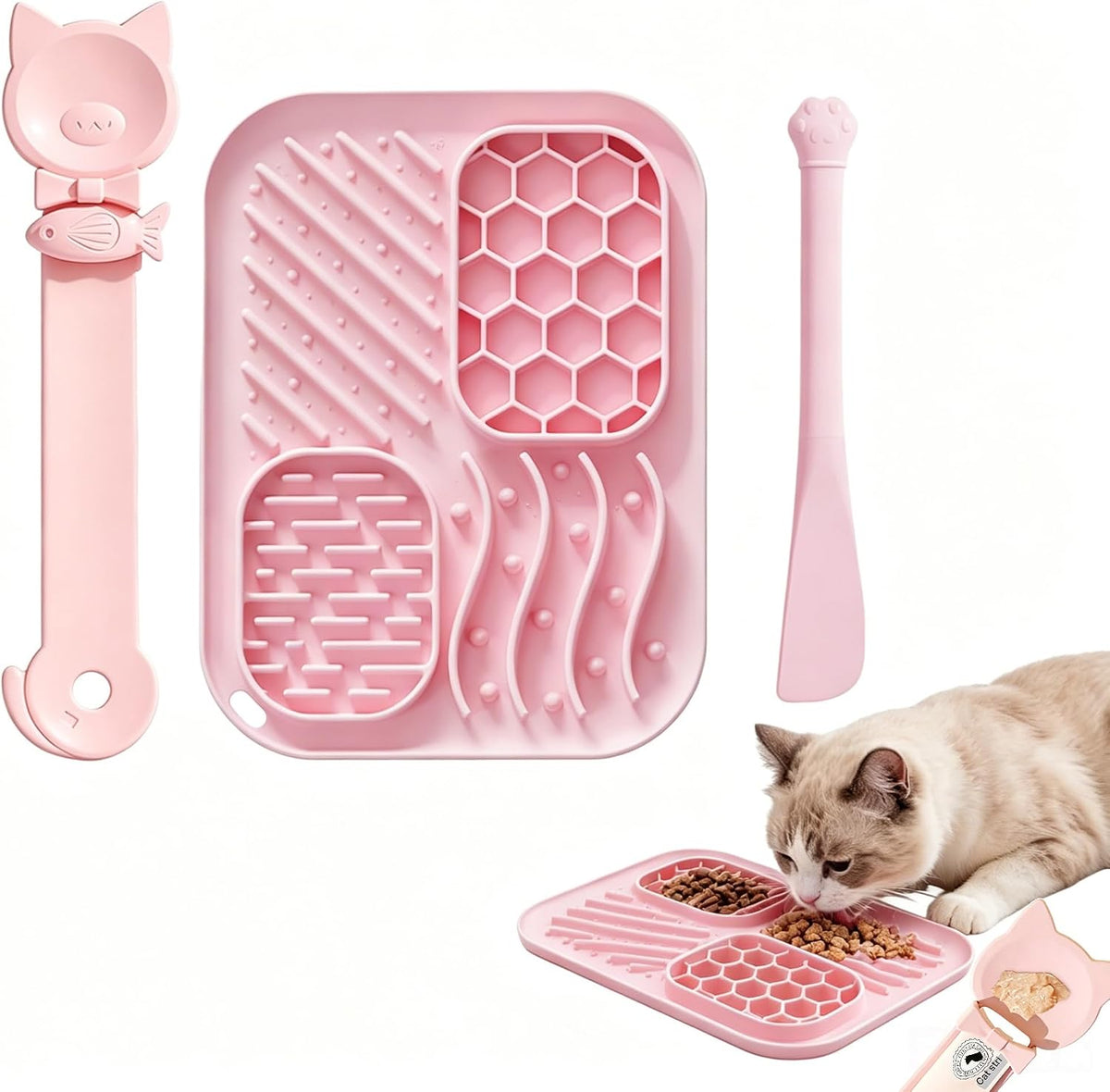 AZY 3-Piece Slow Feeder Cat Bowl Set with Strong Suction Cups