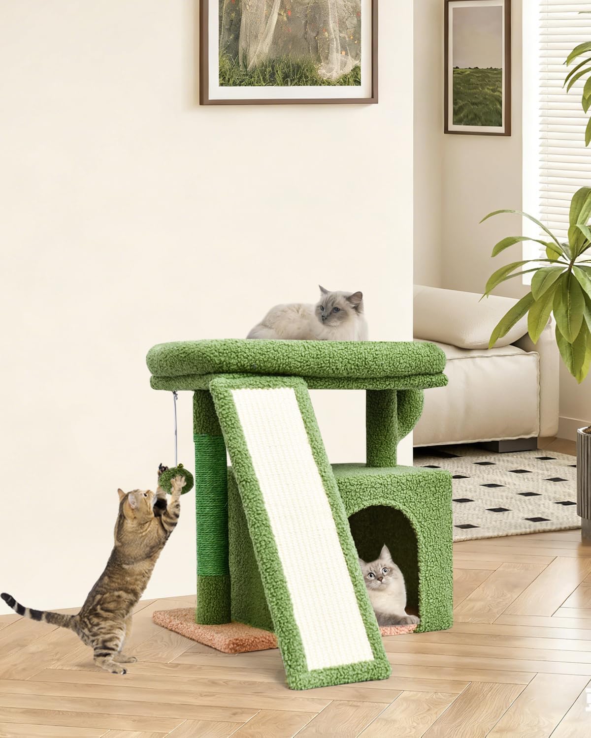 Cactus Cat Tree, Green Cat Tower with Scratching Post for Kittens