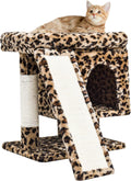 SYANDLVY Small Leopard Print Cat Tree with Perch for Indoor Cats, Cat Tower with Scratching Post, Modern Activity House for Large Cats, Condo with Board, Kittens Cave