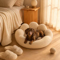Small Dog Bed, Flower-Shaped Calming Cat Bed, 23 in, Beige