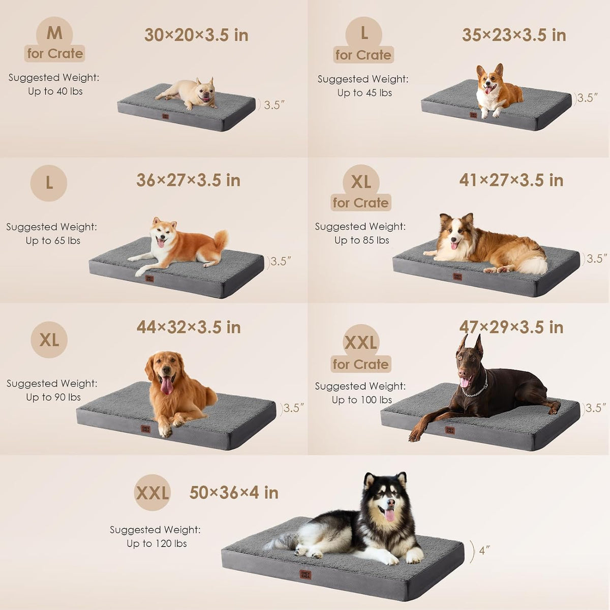 EHEYCIGA Orthopedic Dog Bed Large with Removable Washable Cover, 50IN Grey