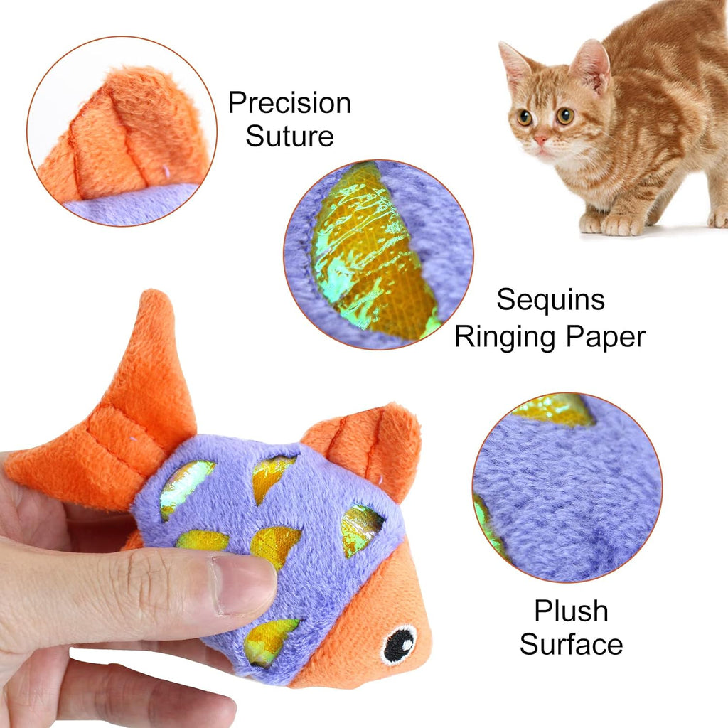 Andiker Cat Catnip Toys, 2pcs Small Cat Fish Toys with Crinkle Shine Ring Paper to Make Sound to Catch Your Cats Eyes and for Your Cats to Chew and Catch Interactive Cat Toys for Indoor Kitten (2pc)