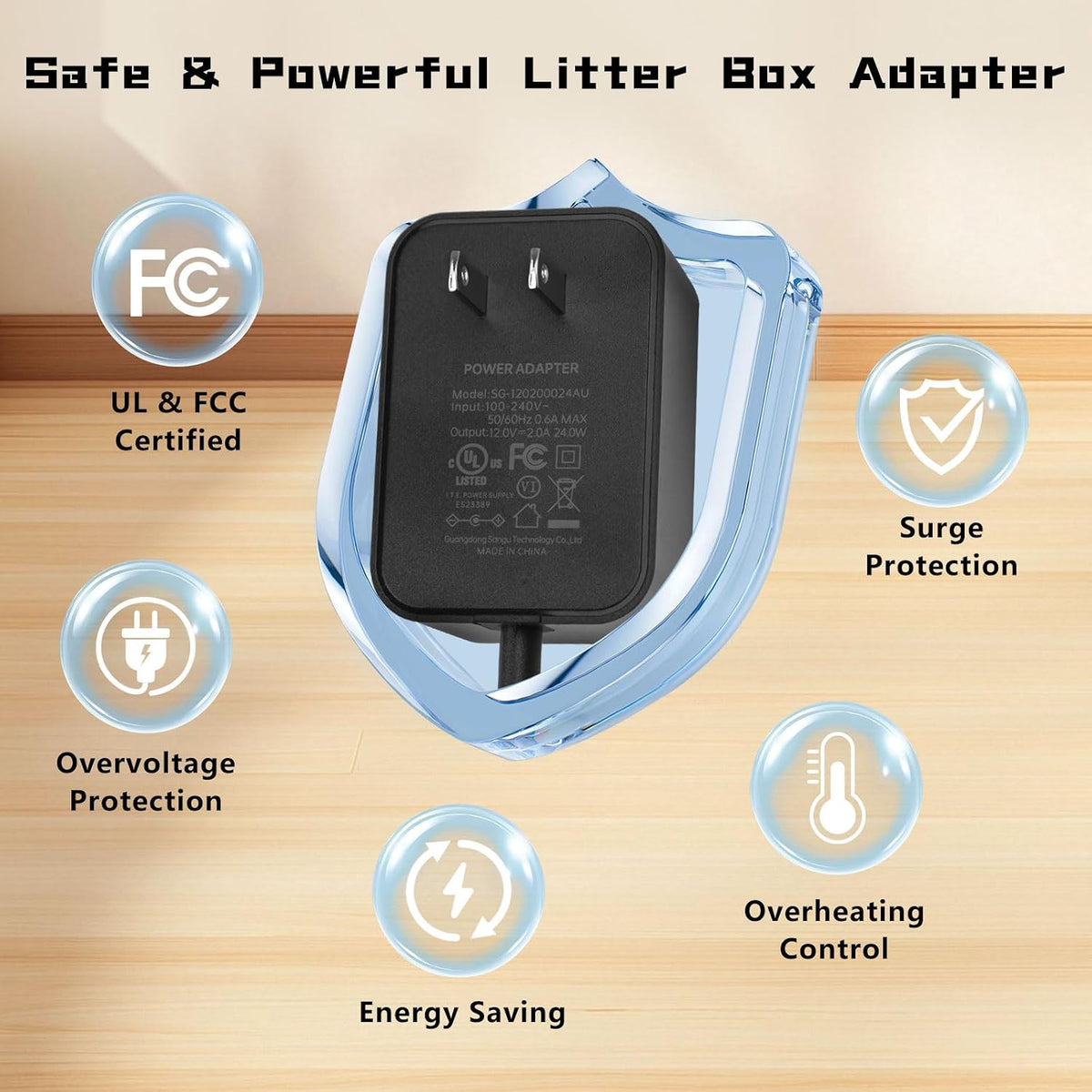 12V DC Power Supply, Replacement for Duabes Self Cleaning Cat Litter Box, Litter Box Power Cord Compatible with Duabes Self Cleaning Cat Litter Box