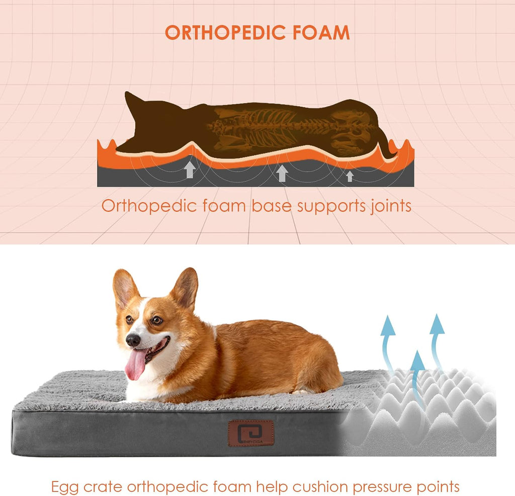 EHEYCIGA Orthopedic XL Dog Beds for Extra Large Dogs with Removable Washable Cover for Crate, Grey, 41x27 (Pack of 2)