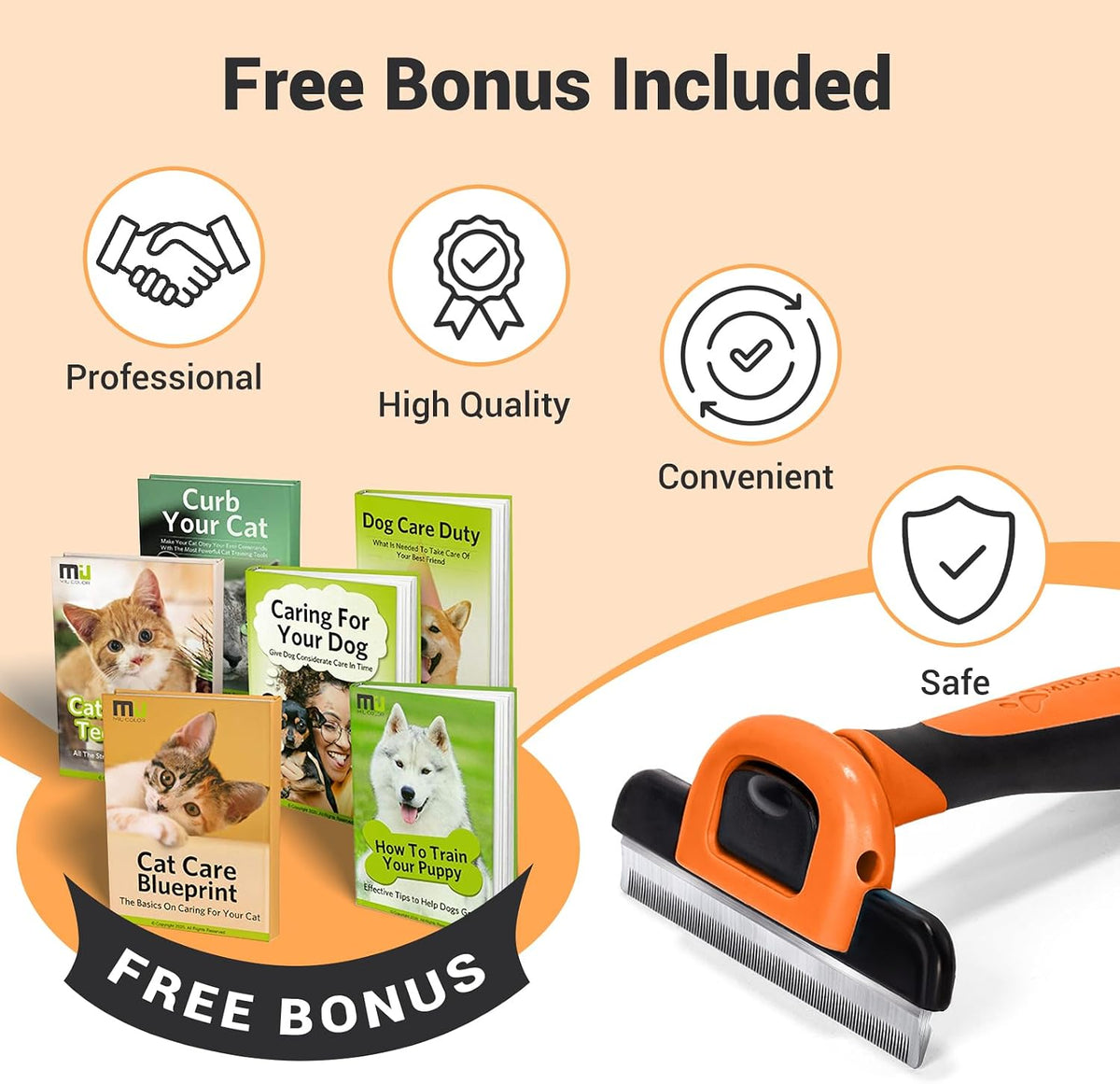 MIU COLOR Pet Grooming Brush, Deshedding Tool for Dogs & Cats, Orange | Effectively Reduces Shedding by up to 95%，Safe and Comfortable for Short Medium and Long Pet Hair