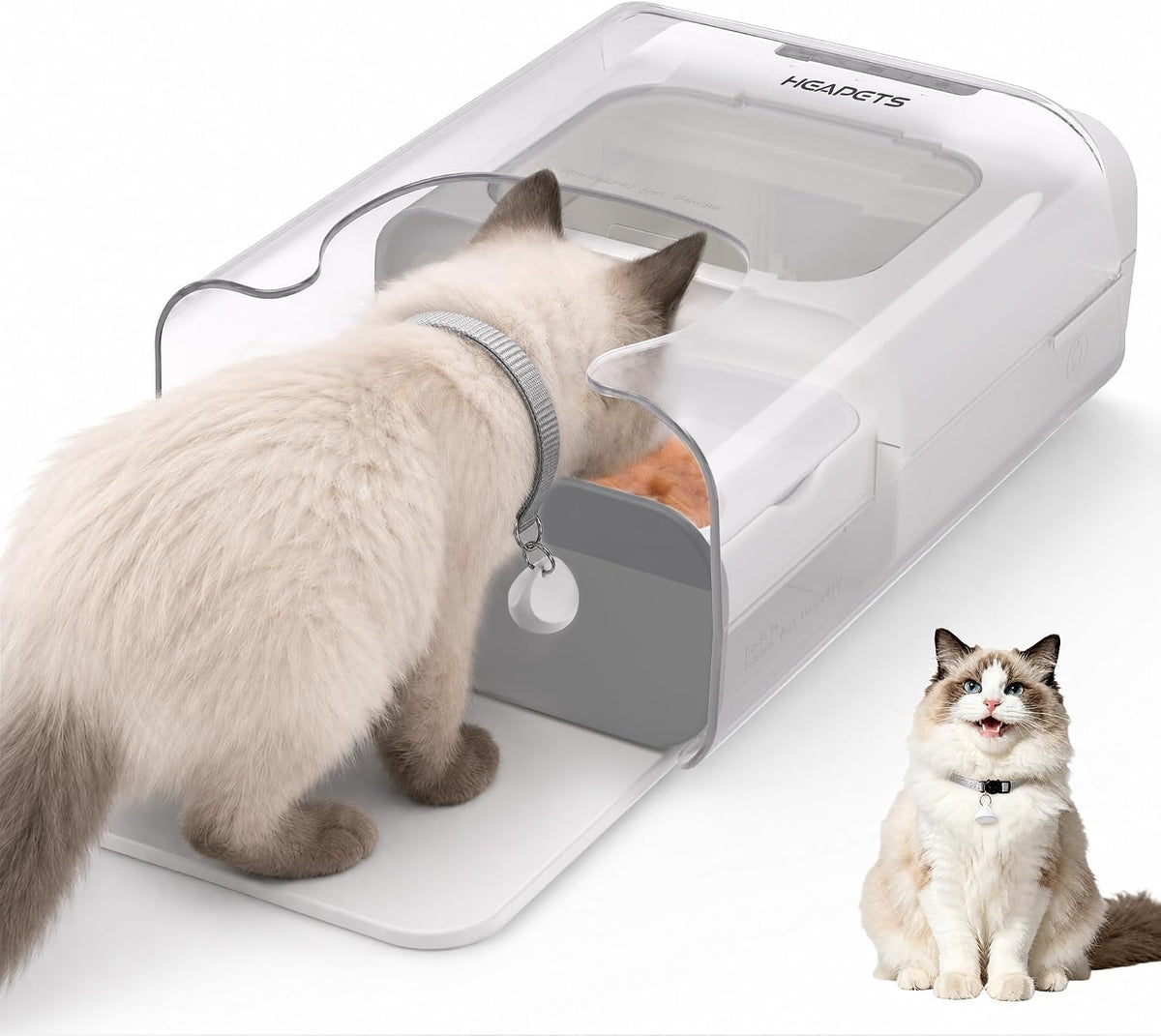 HEAPETS RFID Automatic Cat Feeder with Collar Sensor, Anti-Stealing Food Dispenser with Sealed Lid for Wet Dry Food and Different Diet for Multi-Pet Home, Auto Pet Feeder for Cats, White