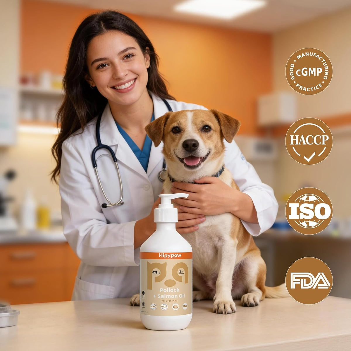 Fish Oil Omega 3 for Dogs - Salmon & Pollock Oil for Dogs and Cats - Defense Liquid Supplement for Skin, Coat Brain, Hip, Joint and Heart Health - Omega Oil for Pet(16OZ)