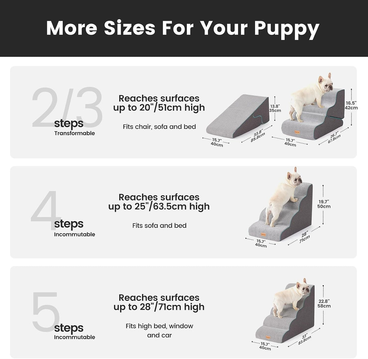 Gardner Pet Dog Stairs for Small Dogs 22.8" H, Curved 5-Step Pet Stairs, Dog Steps for High Bed, Couch (24-30 in) with Durable Non-Slip Waterproof Fabric Cover and CertiPUR-US Certified Foam