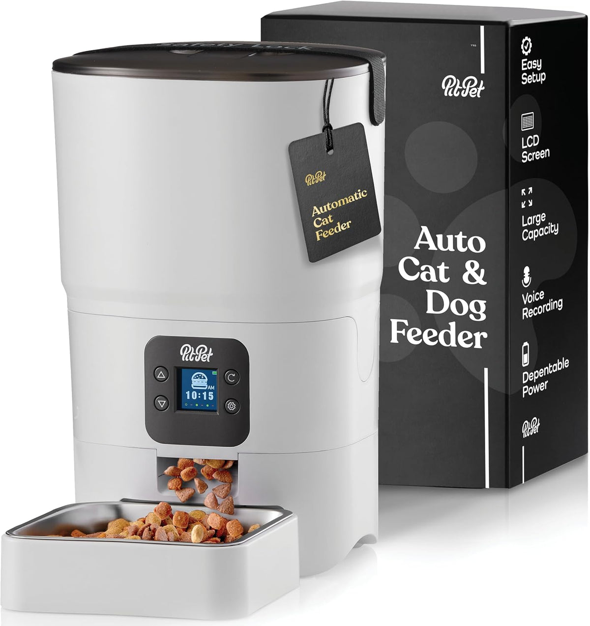 Smart Automatic Cat Feeder - 6-L Reliable Automatic Cat Food Dispenser with Display LCD Screen for Easy Set Up - (White)