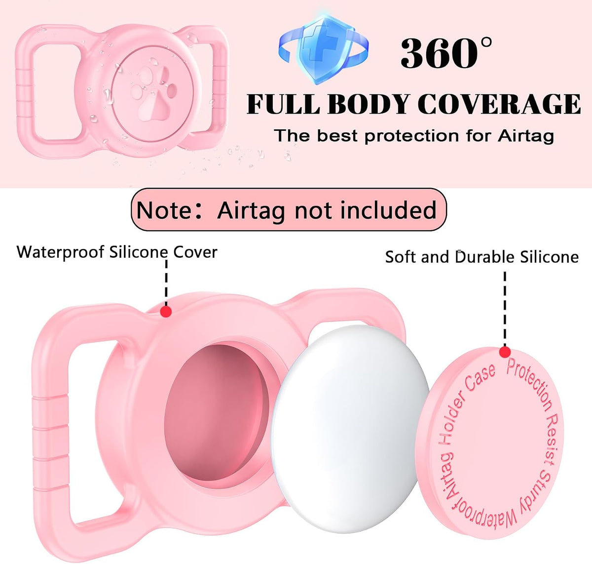 Waterproof Silicone AirTag Holder for Dog Collar, Pink