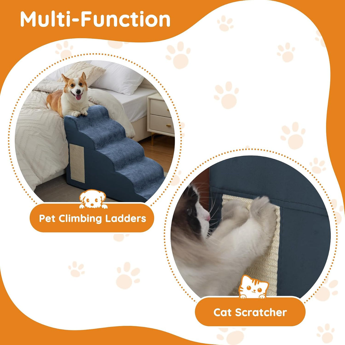 Ahpmeoa Dog Stairs for Small Dogs 15.7" H, Dog Ramp for Bed, 3-Step, Navy
