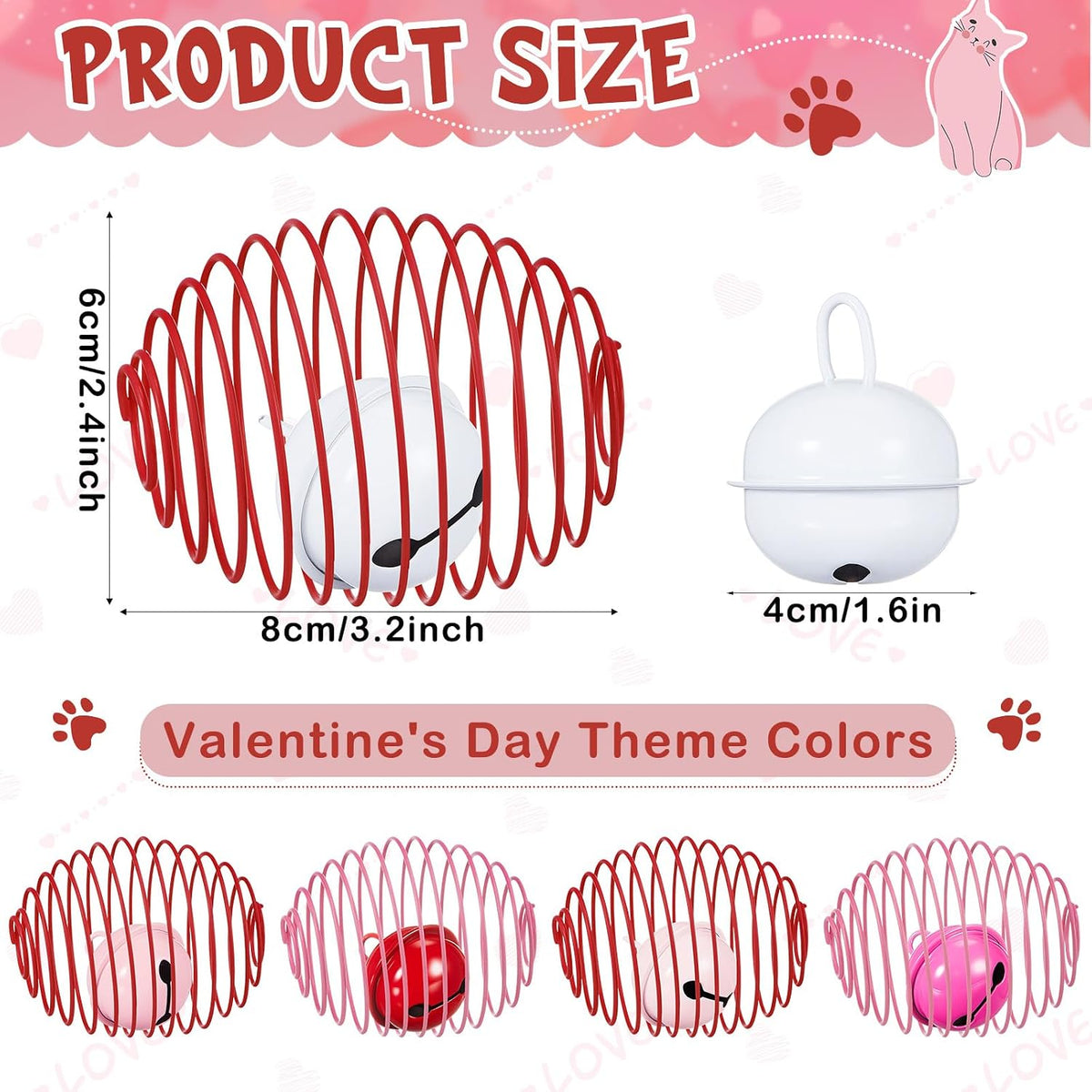 Jecery 5 Pcs Cat Toys Spring,Bell,Pink Red