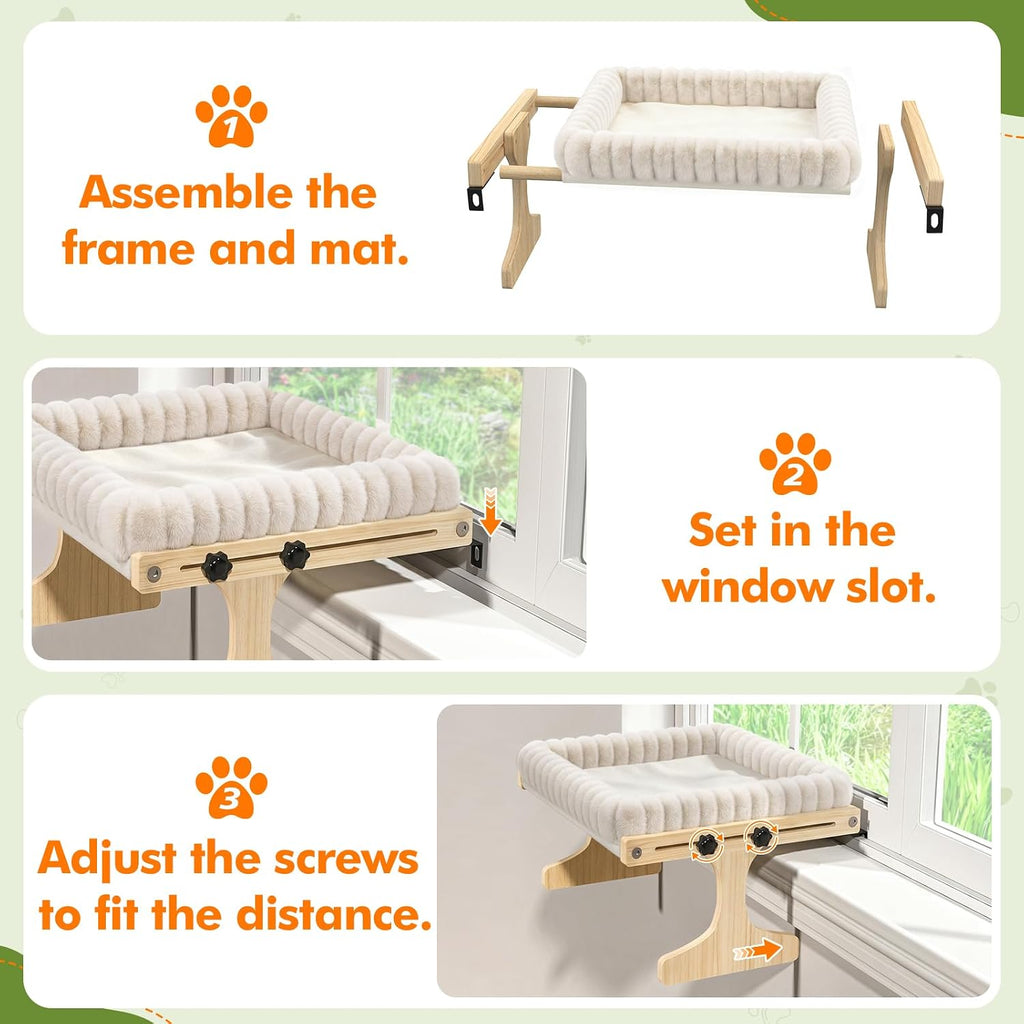 XiaZ Cat Perch for Window Cats Hammock Indoor Bed for Window Adjustable Wooden Frame Bird Watching Sunbathing Space-Saving Single Layer 18 * 16 * 9.4inch (Small Breeds Recommended)