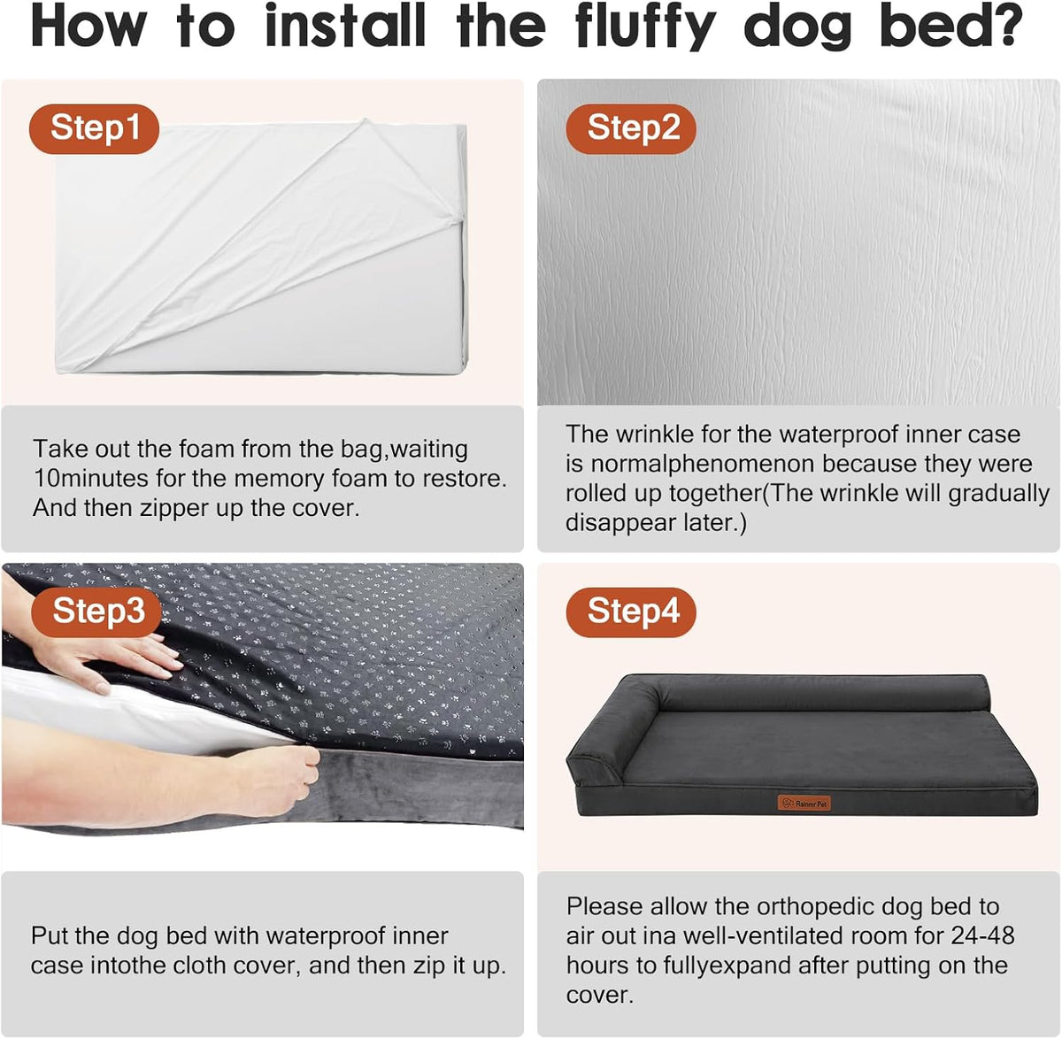 Rainmr Microsuede Dog Bed for Small & Medium Dogs - Orthopedic Dog Bed with Removable Washable Cover, Memory Foam Pet Bed Mat, 36x27 Inches, Dark Grey