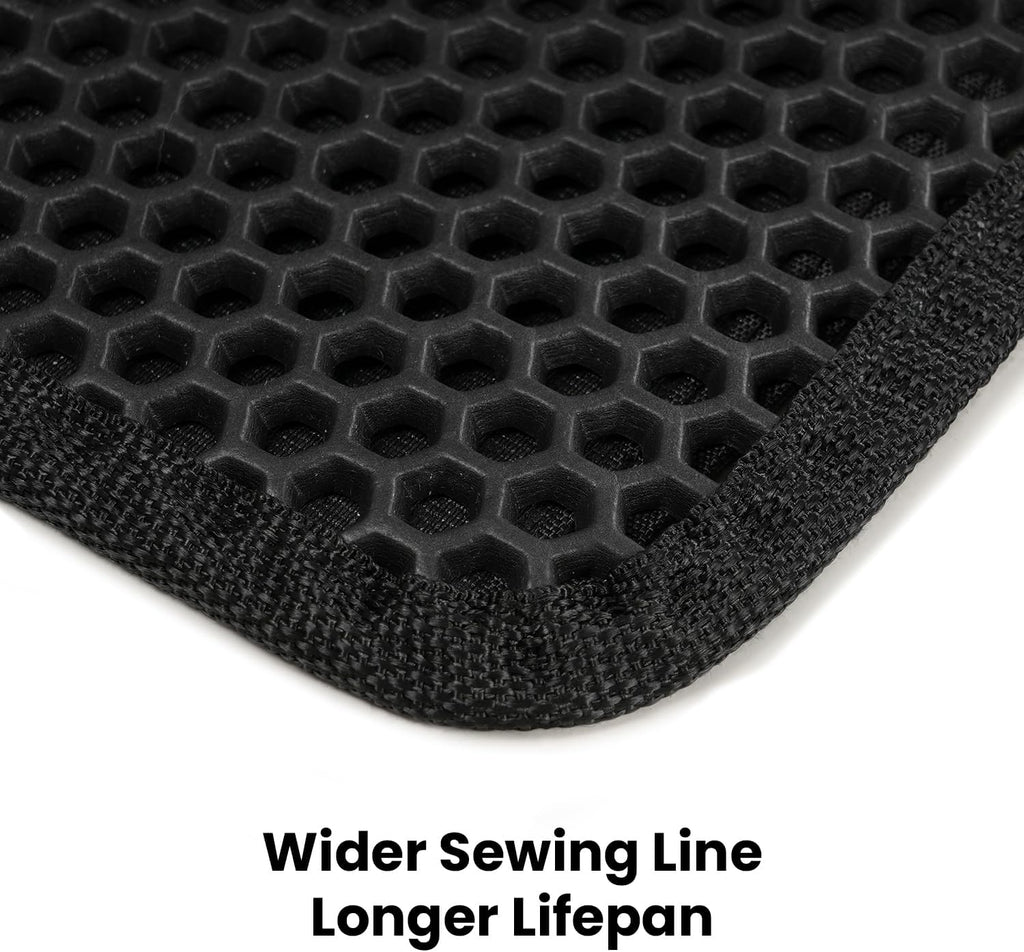 Cat Litter Mat-30"X24" Large Litter BoxTrapping Mat for Kitty EVA Honeycomb Double Layer Design, Urine & Waterproof with Handle Design Easier to Clean, Washable, Black