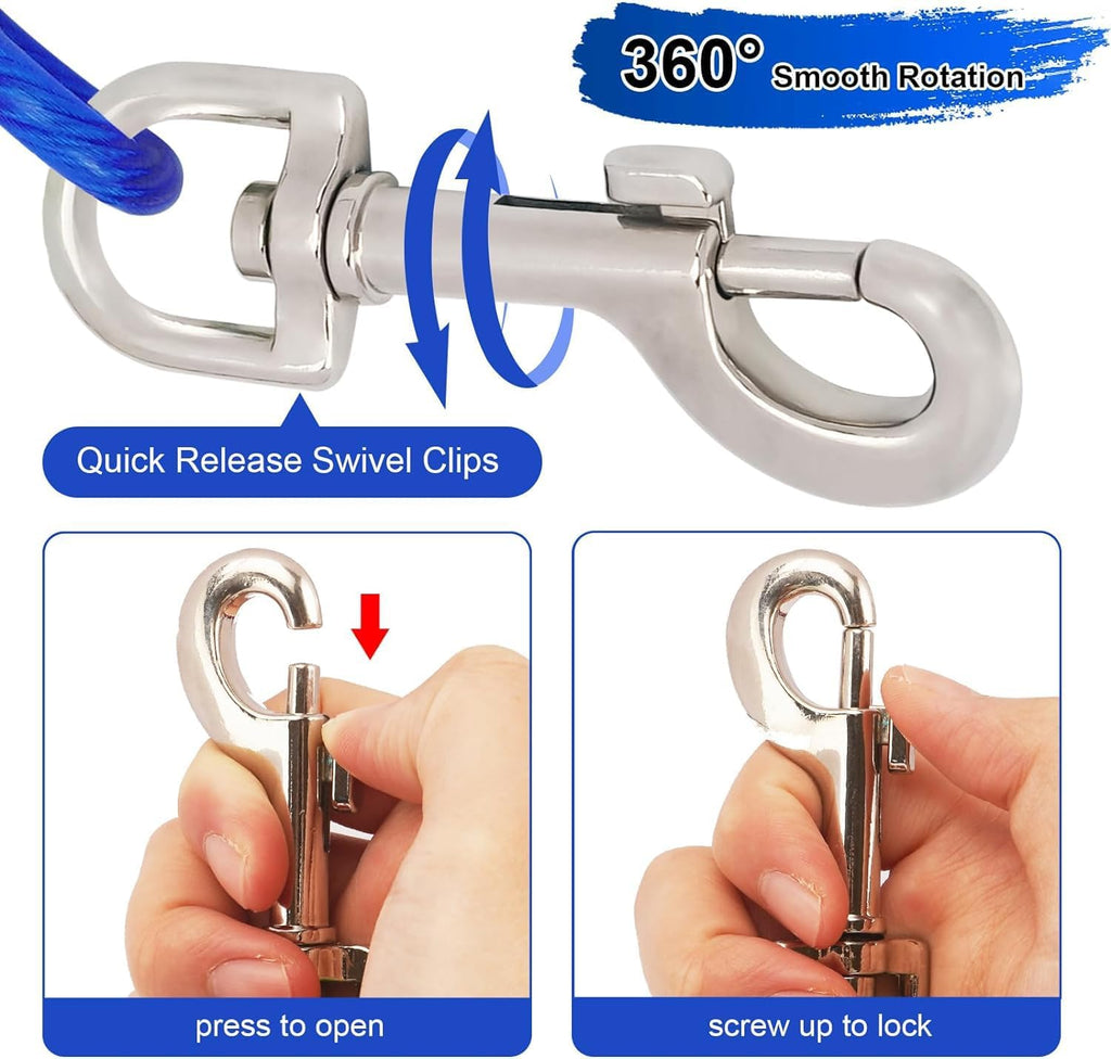 12 Foot Pet Coiled Tie Out Cable - Blue - Retracts Easily and Quickly to Avoid Tangles