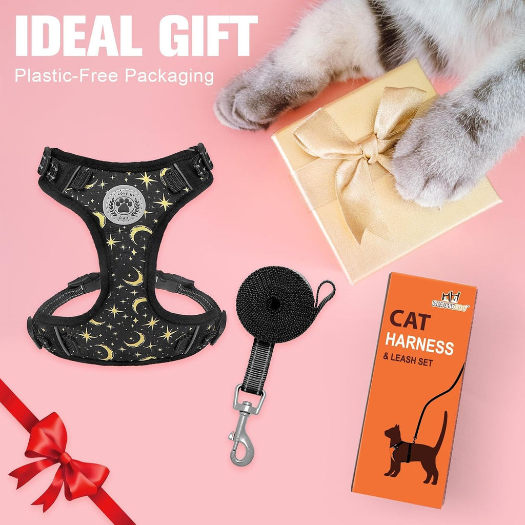 BEAUTYZOO Cat Harness and Leash Set, Escape Proof and Adjustable, Black