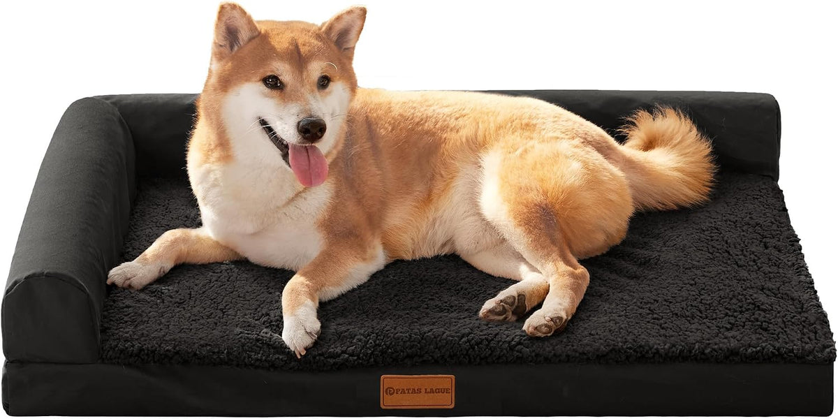 Patas Lague Orthopedic Medium Dog Bed Washable Pet Sofa Bed 30''X20''Black