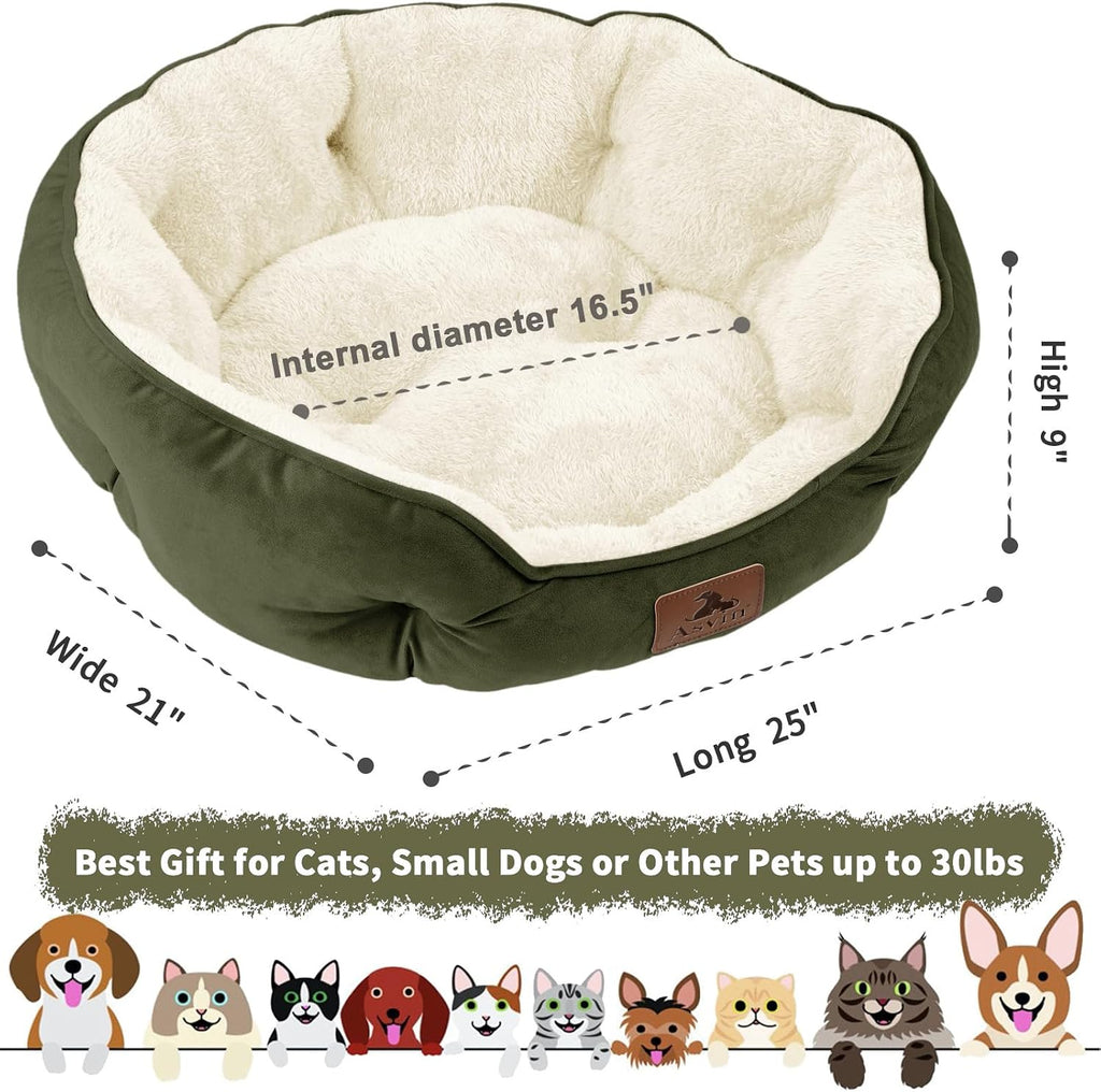 Asvin Medium Dog Bed for Medium Dogs, Cat Beds for Indoor Cats, Pet Bed for Puppy and Kitty, Extra Soft & Machine Washable with Anti-Slip & Water-Resistant Oxford Bottom, Green, 25 inches