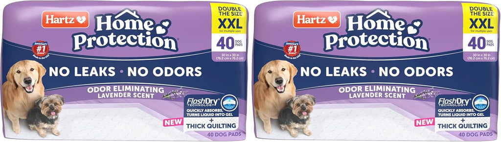 Hartz Home Protection Super Absorbent Odor Eliminating Lavender Scented No Leak Dog Pads, XXL 40 Count (Pack of 2)