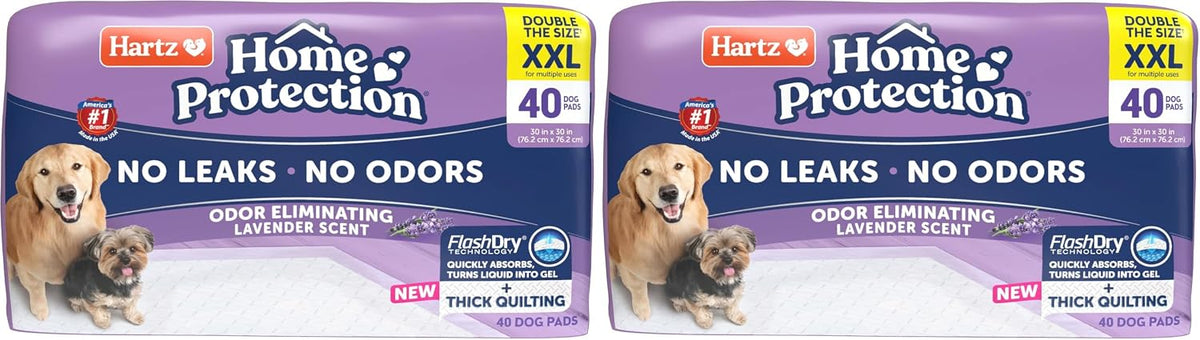 Hartz Home Protection Super Absorbent Odor Eliminating Lavender Scented No Leak Dog Pads, XXL 40 Count (Pack of 2)