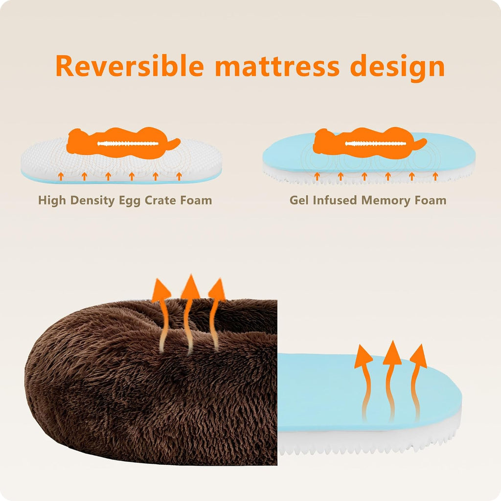 Dwanton Orthopedic Small Donut Dog Bed & Cat Bed, Gel Memory Foam, 24"