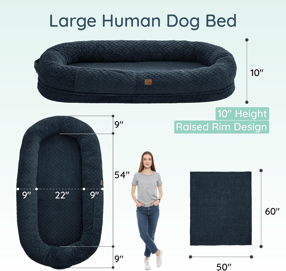 ChiXnuggle Orthopedic Human Dog Bed,with Faux Fur Washable Cover,Blanket
