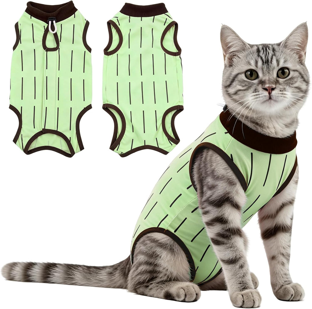 Cat Recovery Suit Female, Kittens Onesie for Cats After Surgery, Green, S