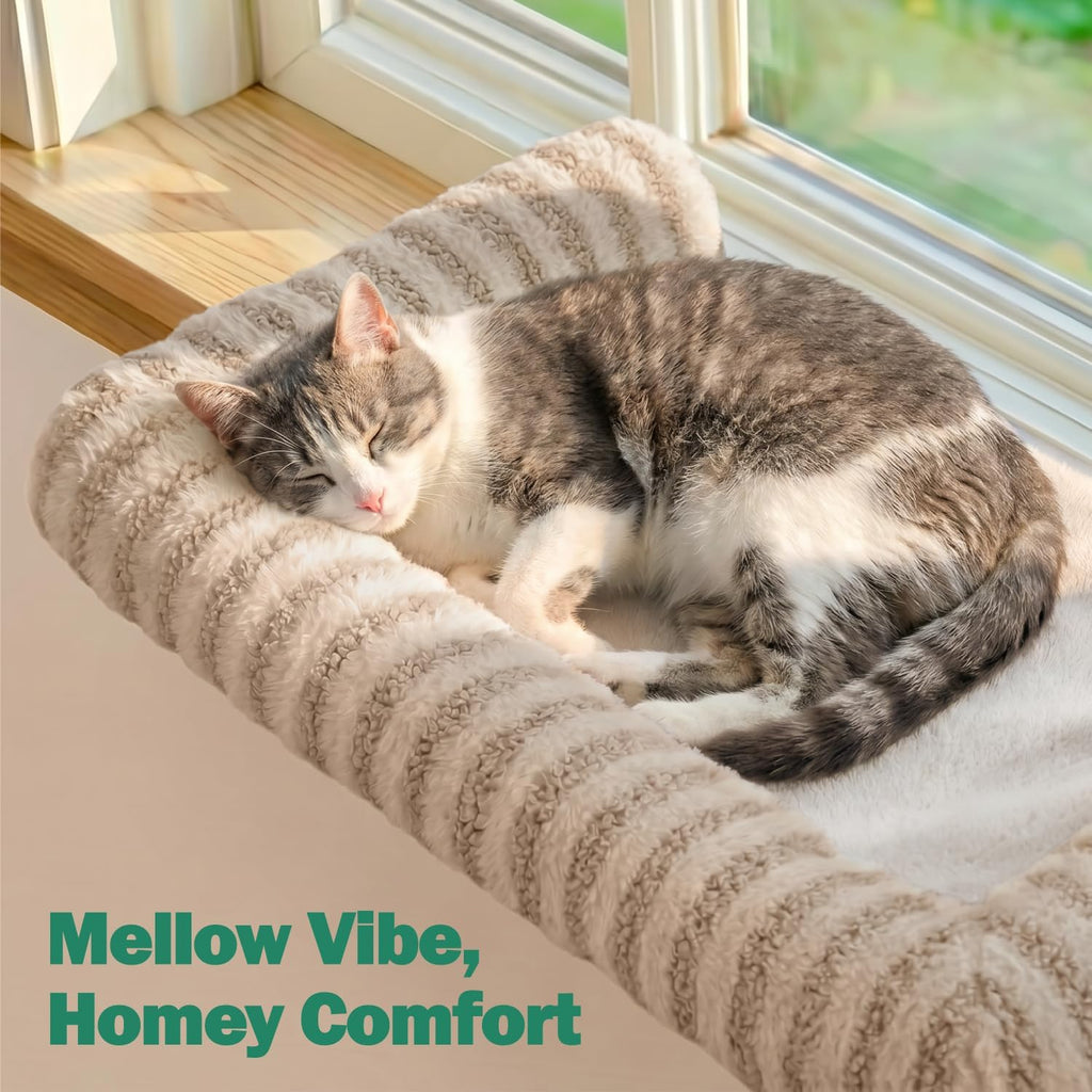 Zakkart Mellow 3-Sided Cat Perch for Windowsill, Dual-Mount (Brown, L)