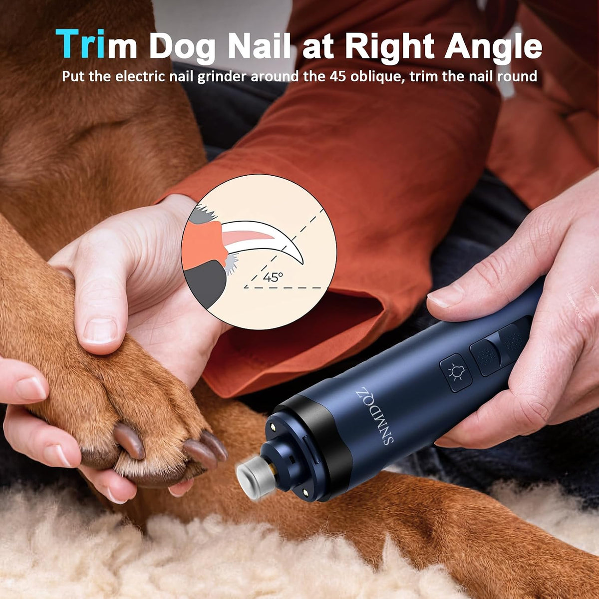Dog Nail Grinder, Dog Nail Trimmers, and Clippers Kit with 2 LED Lights. Super Quiet Electric Pet Nail Grinder, Rechargeable, for Small, Medium, and Large Dogs & Cats, 2 Diamond Grinding Wheels.