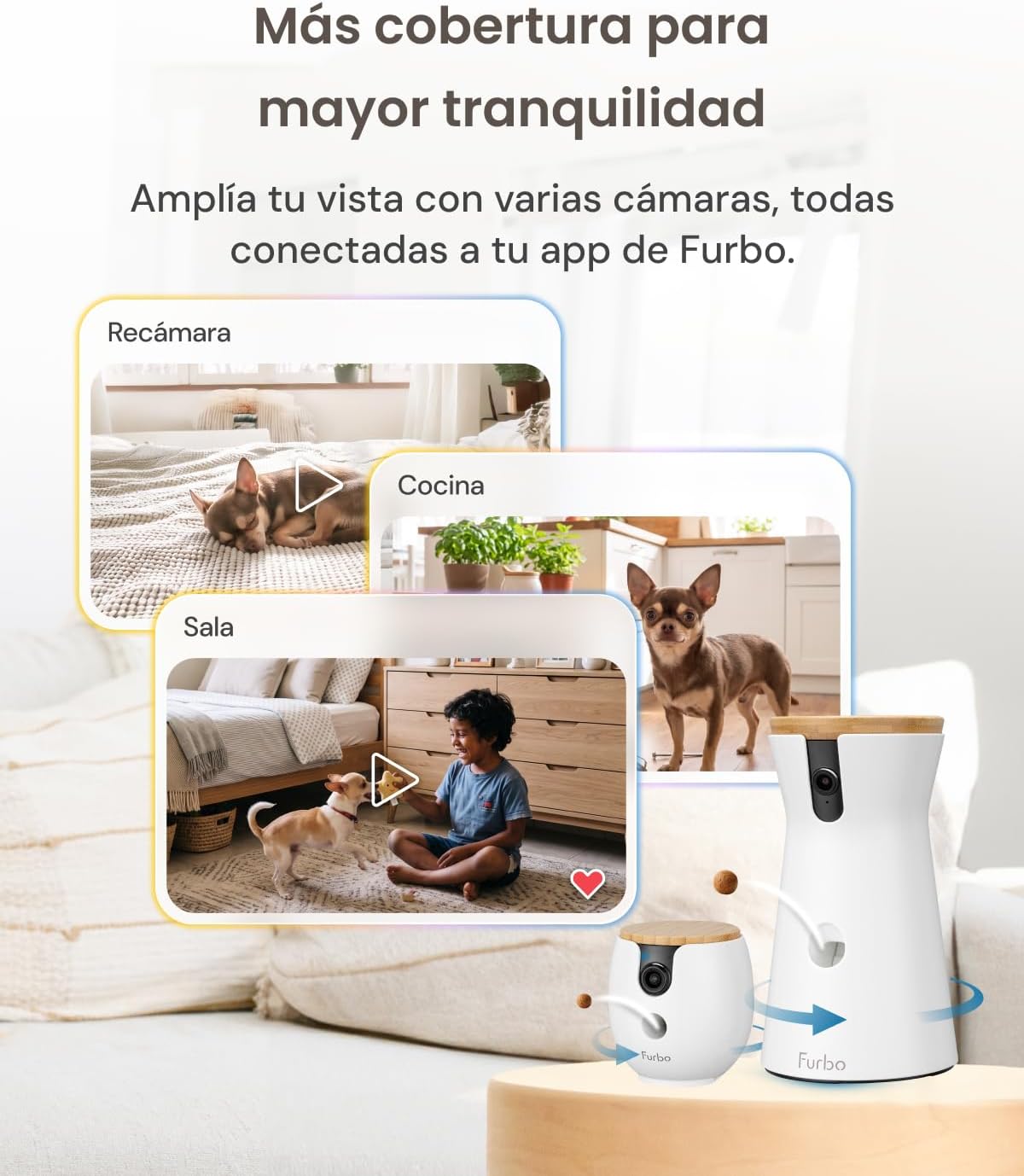 Furbo 360° Dog Camera + Mini 360° Cam [New Subscription Required at Setup] 2-Camera Bundle Nanny Subscription: Dog Safety Alerts, Pet Camera with Speaker, Phone App & Night Vision